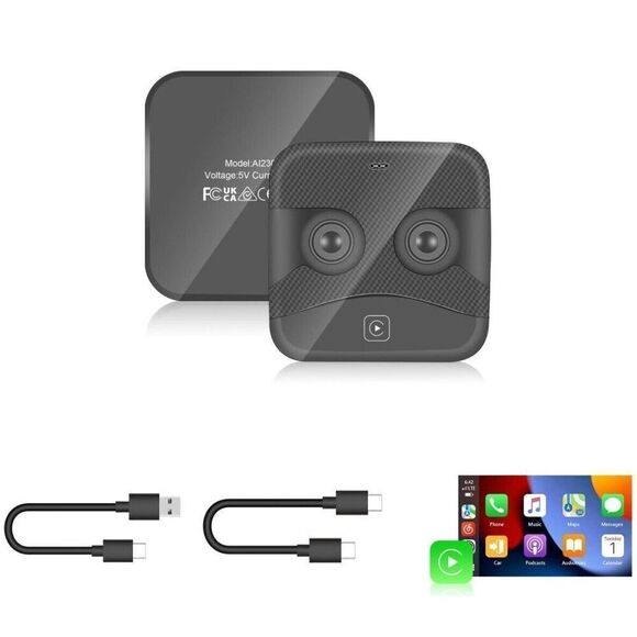Wireless AI Box Carplay Adapter for Factory Wired CarPlay USB For iPhone Android - Picture 1 of 11